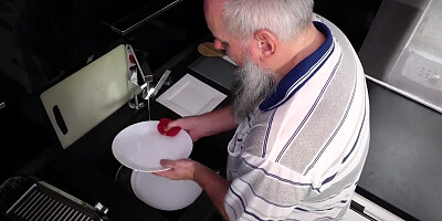 Young Busty Teen Takes Facial Cumshot from Grandpa in old Young after Sex