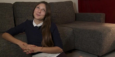 Naughty brunette teen takes off her clothes and jerks off her pussy