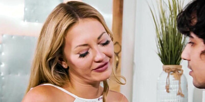 Blonde MILF provides a teen boy with a blowjob before letting him in her pussy