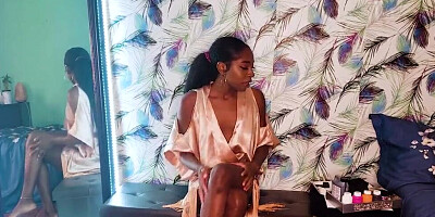 After getting undressed, the ebony sweetheart will masturbate until she orgasms