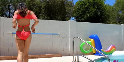 18 Year old Latina with Tiny Tits Masturbates at Pool