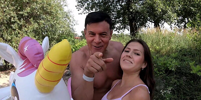 Porno Dan is shoving his hard wood into Serina Gomez's tight cunt