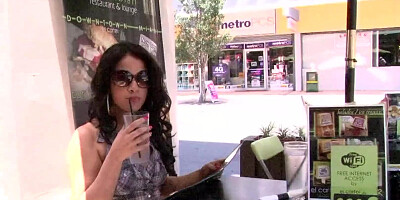 The brunette is really brave as she goes down on a BBC in an interracial