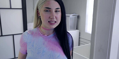 Slutty teen girl was asked by her randy stepbro to show him her blowjob skills