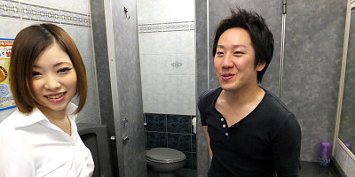 Japanese girl is fingered and fucked in the toilet