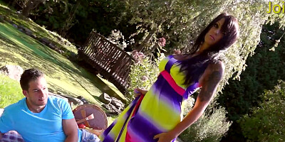 Flawless brunette is having the hottest picnic in the world