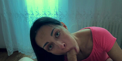 Stepmom and stepson. Morning sucking and fucking with ending in the mouth