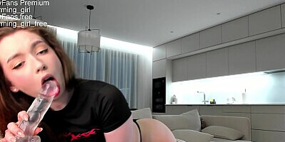 Beauty with big tits ride on a pillow