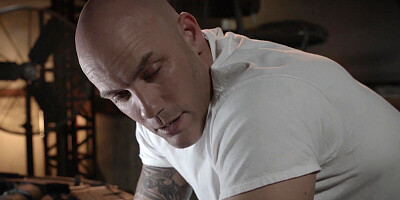 Bald stud is treating the Latina hussy with a hardcore pounding