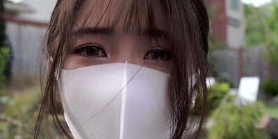 POV Oriental girl is wearing a surgical mask while getting pussy pumped