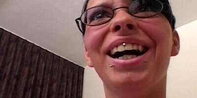 Pierced titted German beauty taking a hard cock in POV