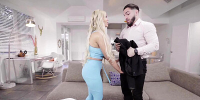 Busty blonde mommy adores wrapping her lips around the stepson's giant schlong