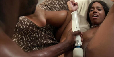 Ebony babe with small boobies likes black womanizer fucking her
