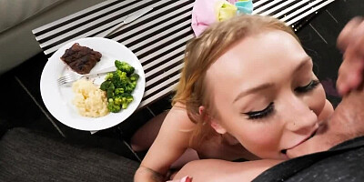 Girl needs no meal when there's cock to be sucked to stuffing