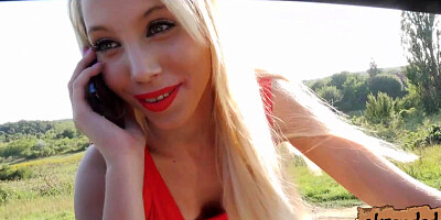 Stranded blonde Gia Paige got a good fucking at the car hood