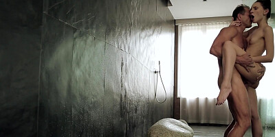 Skinny chick spends all her time fucking in the shower cabin