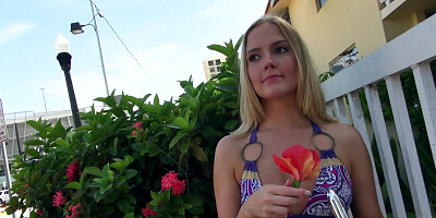 After walk lovely blonde returns home to play with sex toys