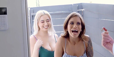 Two very lucky women fucking the same hung alpha male