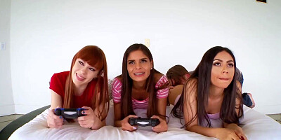 Sweet teens fucked after playing PS