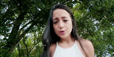 Choking on a cock and banging her man in a forest