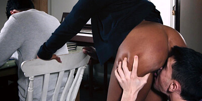 Black milf seduces young white cock into her pussy