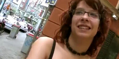 Amateur woman with glasses was picked up in public for lustful sex