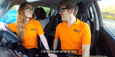 Fake Driving School Nerdy Redhead Teen Student Fucked to Creampie Orgasm