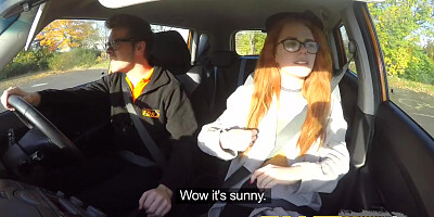 Fake Driving School Nerdy Redhead Teen Student Fucked to Creampie Orgasm
