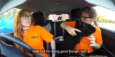 Fake Driving School Nerdy Redhead Teen Student Fucked to Creampie Orgasm
