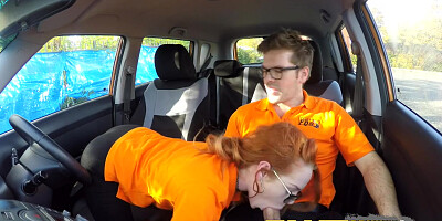 Fake Driving School Nerdy Redhead Teen Student Fucked to Creampie Orgasm