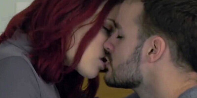 Inked redhead cooze gently blows her lover before bending over for his cock