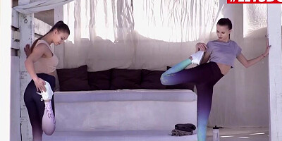 Two pleasing Russian chicks are pleasuring each other's pussies after a sweaty yoga workout