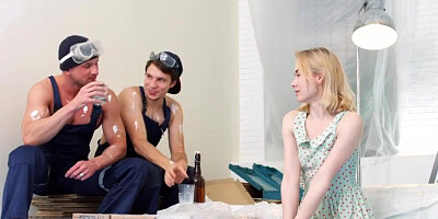 Dirty Teen Via Lasciva Seduces Hunky House Painters into DP Threesome