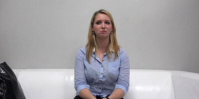 Shy blonde is stripped naked and fucked at porn casting