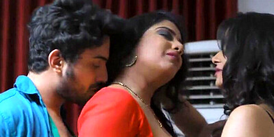 Two buxom Hindu ladies are sharing a handsome man in an FFM threesome