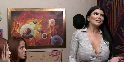 Two babes with big boobs turn each other on by watching porn