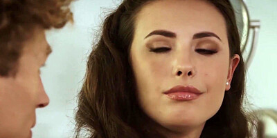 Fatal brunette nympho gets dicked by a guy with curly hair