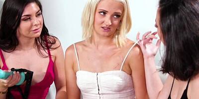 With a help of strap-ons, three lesbians can experience double penetration intercourse
