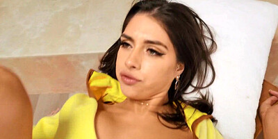 Beautiful young brunette gently chocked while pussy fucked in POV