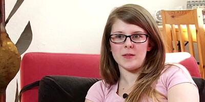 Petite nerd with hairy pussy is playing with a vibrator