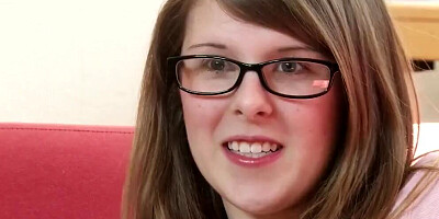 Petite nerd with hairy pussy is playing with a vibrator