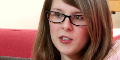 Petite nerd with hairy pussy is playing with a vibrator