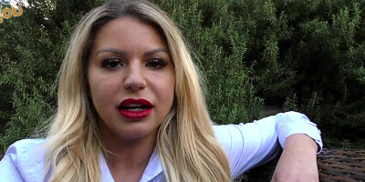 POV British blonde is working on the hard erection using her hands and big jugs