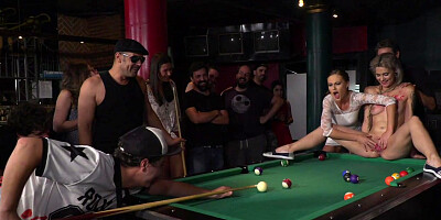 Hot blonde humiliated in public pool bar