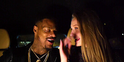 Inked black fellow picked up a petite white lady and brought her to his place