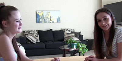 Strip game turns into a wild 3some with matt and 2 of his sexy young brunette hotties