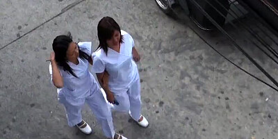 Homemade sex video shows two Asian girls sharing one hard cock