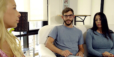 Nerdy guy is using his big johnson on the pussy of a hot blonde neighbor