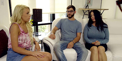 Nerdy guy is using his big johnson on the pussy of a hot blonde neighbor