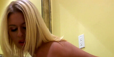 Lovely blonde chick is playing with lad's pecker in this scene